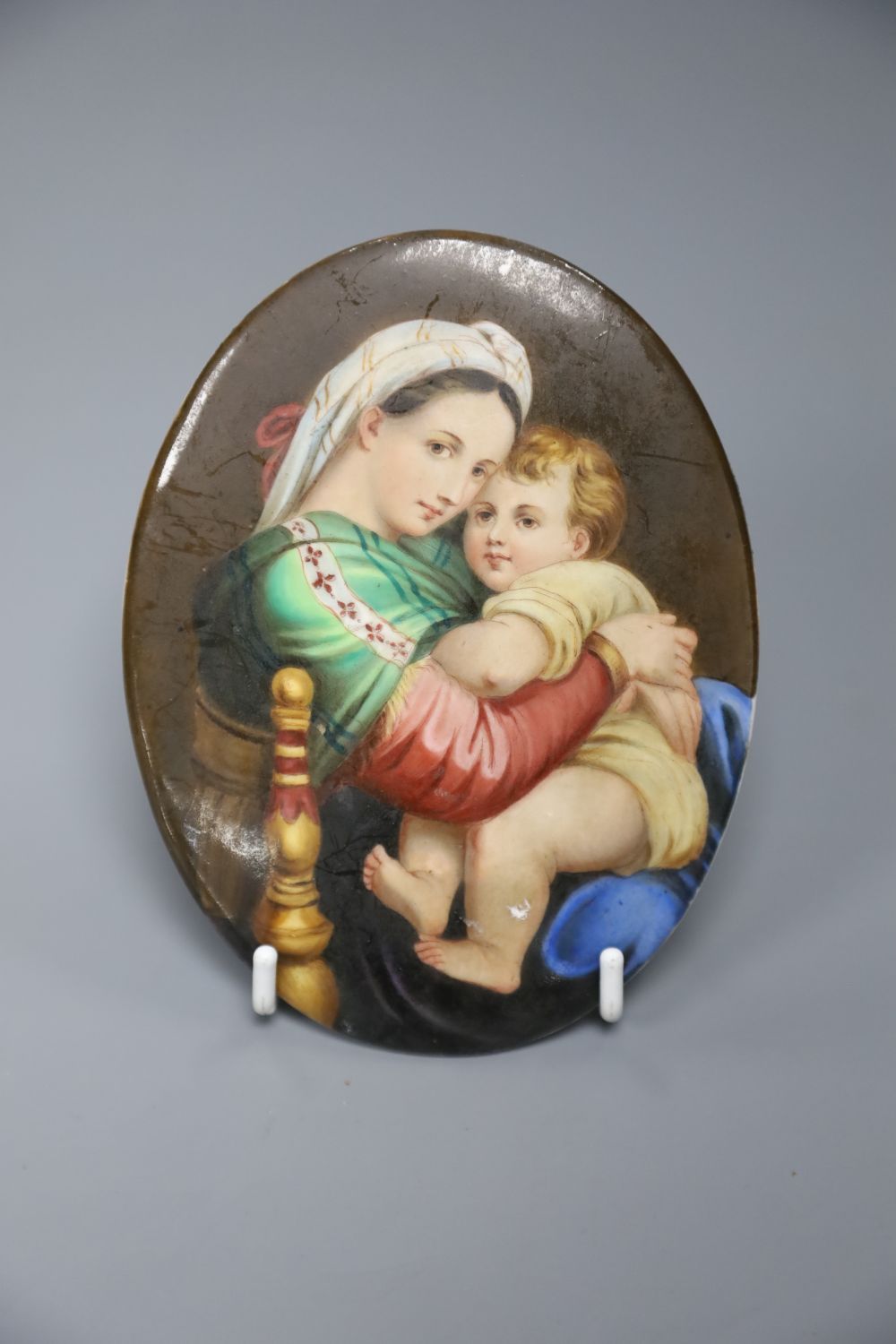 A Paris porcelain plaque of Raphaels Madonna and Child, height 12cm